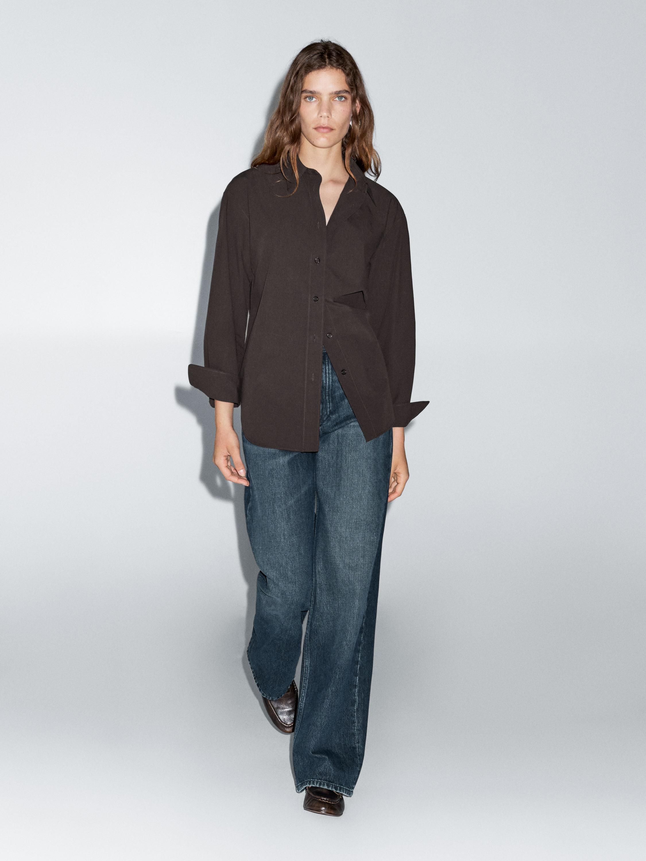 Long 100% cotton poplin shirt